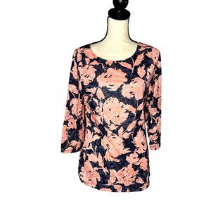 I.N.C International Concepts Navy & Pink Floral 3/4 Sleeve Blouse Size XL